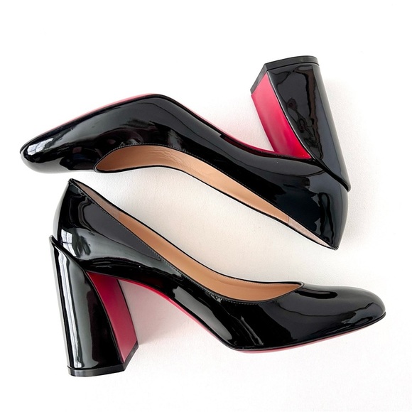 New CHRISTIAN LOUBOUTIN || Miss Sab Black Patent
Leather Block Heel Pumps EU 38 - Picture 10 of 15